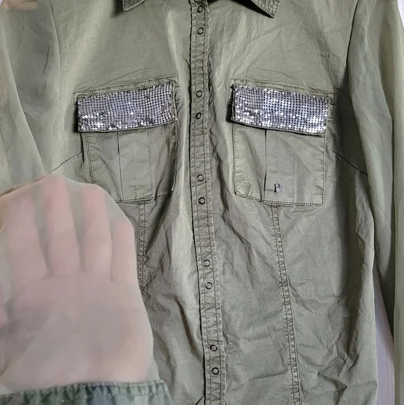 Guess camo mesh chiffon sleeves shirt - Picture 2 of 15